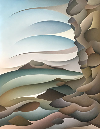 Carl Foster nz abstract landscape art, Maori Bay 2021, oil on canvas